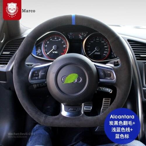Real Alcantara for Audi S3 A5 A7 S6 Audi TT S5 R8 suede hand-sewn steering wheel cover Hand grip Auto interior car accessories