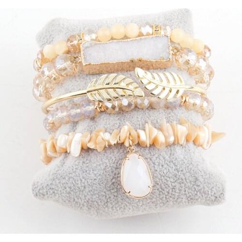 RH Fashion Boho Jewelry Accessory Beige/Black Stack Bracelet & Bangle Sets For Women Gift DropShip