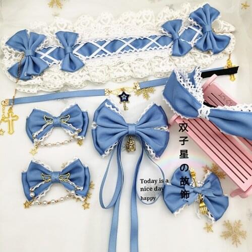 Grey Blue Sweet Lolita Hair band Hair Clip KC Hair Hoop Cosplay Japanese Soft Girl Bow Lace Ribbon KC Hairpin Hair Accessories