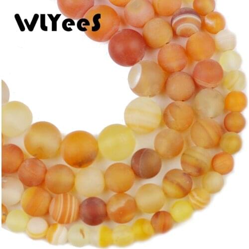 WLYee Orange Matte Stripe carnelian Natural Yellow Stone 6 8 10 mm Round Loose bead for jewelry Bracelets Making Accessories DIY
