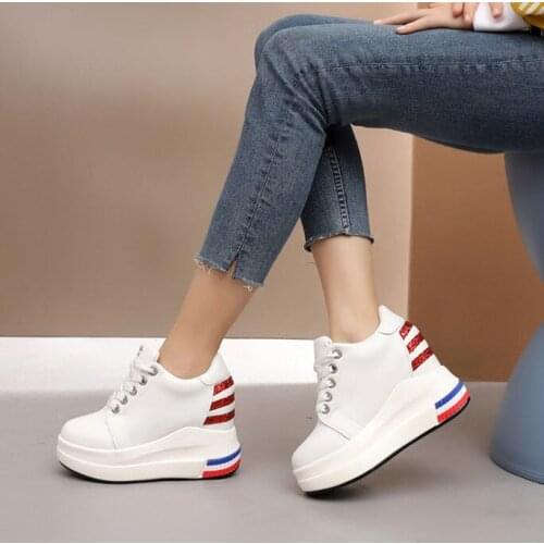 Womens Korean-Style 12cm Ultra-High Heel Platform Casual Shoes Womens Autumn New Platform Elevator woman vulcanize shoes