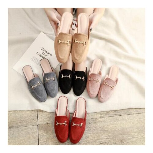 Outdoor half-drag slippers 2020 ms Autumn/winter new suede flat gold buckle non-slip durable casual all-match sandals