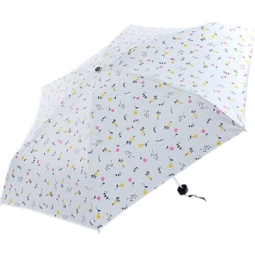 Flower UV Fresh Small Flowers Pattern 5-Folding Rainy Mini Pocket Umbrella for Women Anti-UV Small Parasol Umbrellas