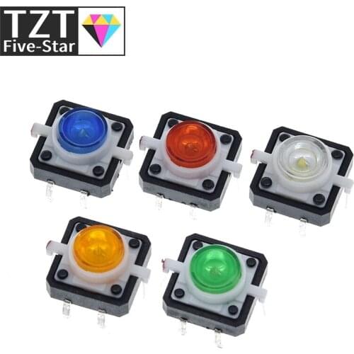 1PCS 12X12X7.3mm Tactile Push Button Switch Momentary Tact LED 5 Color 12*12*7.3mm 12*12*7.3 Red Green Blue Yellow White