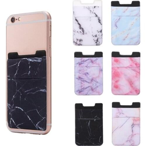 1PCs Marble Elastic Mobile Phone Wallet Credit ID Card Holder Adhesive Pocket Sticker Pocket Card Holder Universal Card Holders