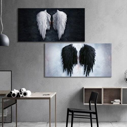 1 Piece HD Angel Wings Poster Fashion Canvas Painting Pop Art Black and White Angel Wings Vintage Room Decor-No Framed