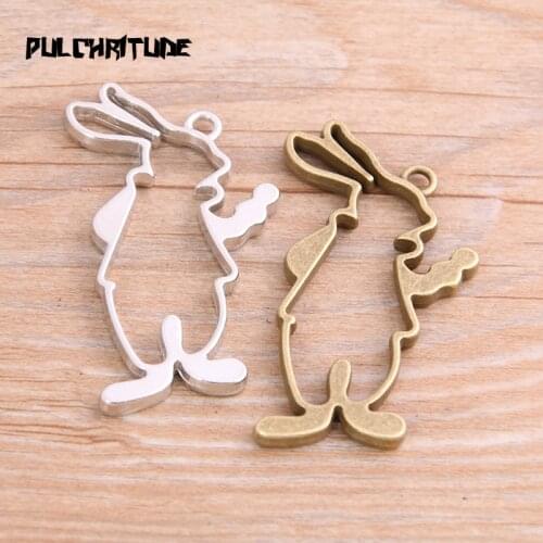 2pcs Two Color 28*52mm Alloy Jewelry Accessories Animal Rabbit Charm Hollow Glue Blank Pendant Tray Bezel