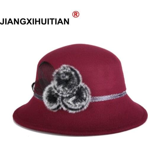 2018 Brands Winter fur Fedora hats for female ladies felt top hat for girls homburg Womens hat Bowler caps chapeu masculino
