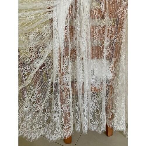 3 yards French Eyelash Lace Fabric 150cm Off White Diy Exquisite Lace Embroidery Clothes Wedding Dress Accessories