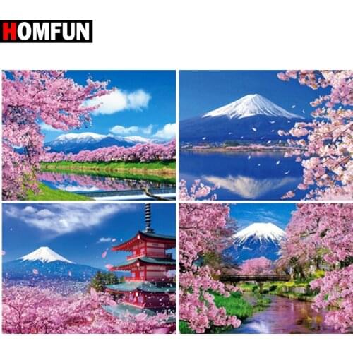 HOMFUN Diamond Painting Full Square/Round Diamond "Flower mountain tower" Pattern Embroidery Cross Stitch 5D Rhinestone Painting