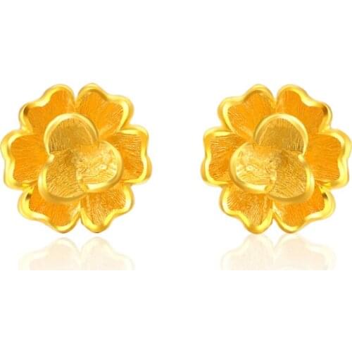 Authentic Solid 999 24K Yellow Gold Womens Flower Stud Earrings 3.34g