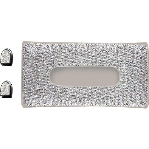 Car Tissue Holder Truck Automobile Sun Visor Backrest Napkin Box Rhinestones Masks Storage Case with 2pcs Masks Hanging Hooks