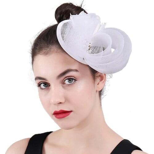 White Fancy Fasciantor Hat Hair Pin For Formal Dress Wedding Headpiece Fashion Feather Flower Headwear Gorgeous Ladies Millinery