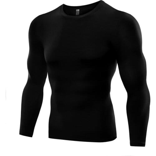 Men Compression Shirts Bodybuilding Skin Tight Long Sleeves Solid Color Clothings MMA Workout Fitness Sportswear 2021