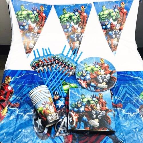 Avenger set Theme Party Supplies Tableware Birtday Party Favors Shower Favor The Avengers Super Hero Kid Decoration Cake Topper