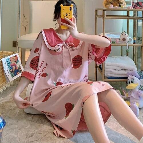 Cotton home service nightdress female summer short-sleeved thin section lace doll collar cute Sleepwear pijama new arrival