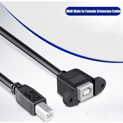 1M USB Type B Male to USB Female Extension Cable USB2.0 Midi Male to USB B Female Data Cord Panel Mount with Screws for Yamaha