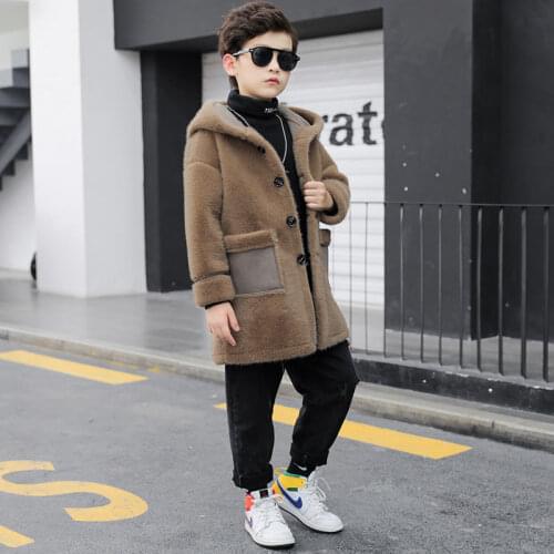 2021 Autumn Winter Children Boys Fashion Woolen Coat Kids Boys Plus Velvet Thicken Warm Outwear Teenage Long Wool Jacket D231