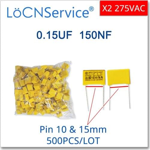 LoCNService 150NF 500PCS Safety Capacitor X2 275VAC Pitch 10mm 15mm 0.15UF 154 10% K