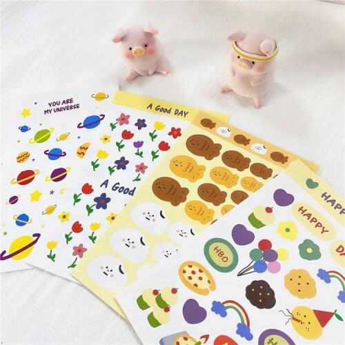 Cute Flower Planet Stickers Ins Hand Account DIY Decoration Scrapbooking Journal Kawaii Korean Stationery Sticker