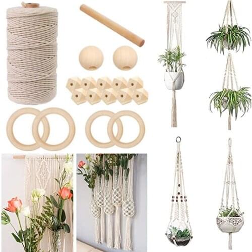 Natural Cotton Thread Set Wooden Ring Stick Handcraft DIY Tapestry Handmade Knitting Textile Yarn