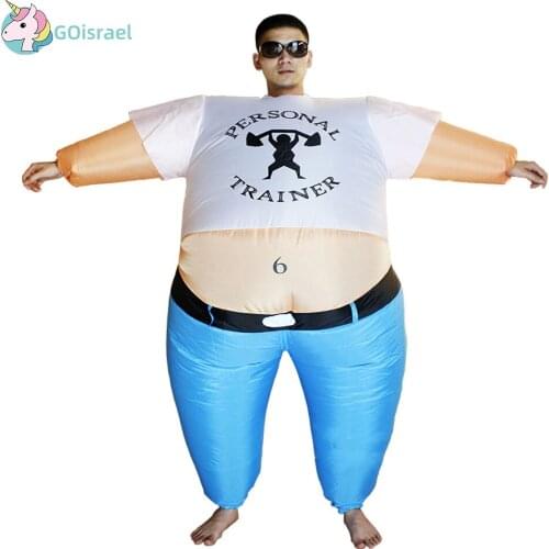 Inflatable Personal Trainer Costume Strong Man Women Adult Halloween Party Carnival Cosplay Blow Up Outfit Fancy Dress Jumpsuit