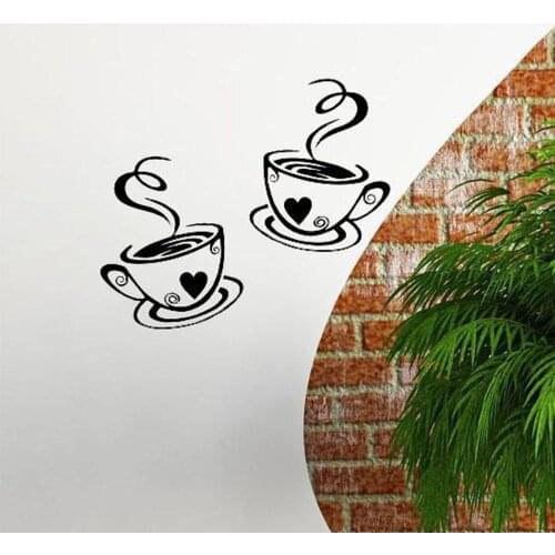 Makeyes 2 Coffee Tea Cup Wall Decal,Wall Decals,Coffee shop Wall Decor,Adhesive Vinyl Kitchen Dining Room Wall Stickers,Q466