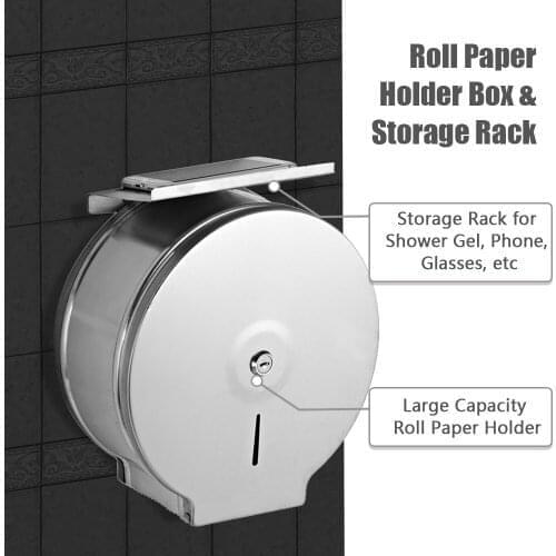 Wall Mounted Roll Toilet Paper Dispenser Storage Rack Stainless Steel Toilet Paper Roll Holder Tissue Box for Toilet Hotel