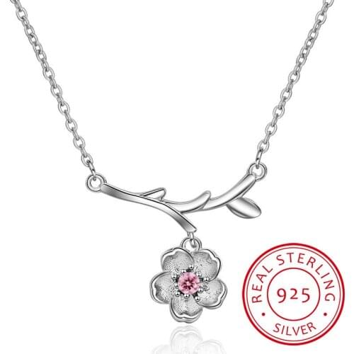 925 Sterling Silver Sakura Flower Necklaces & Pendants Cherry Blossoms With Chain Choker Necklace Wedding Jewelry Collar Colar