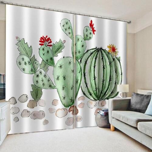 Simple Fashion Green Plant Cactus Patterns Curtains for Living Room Bedroom Blackout European Curtains Window Treatments Drapes