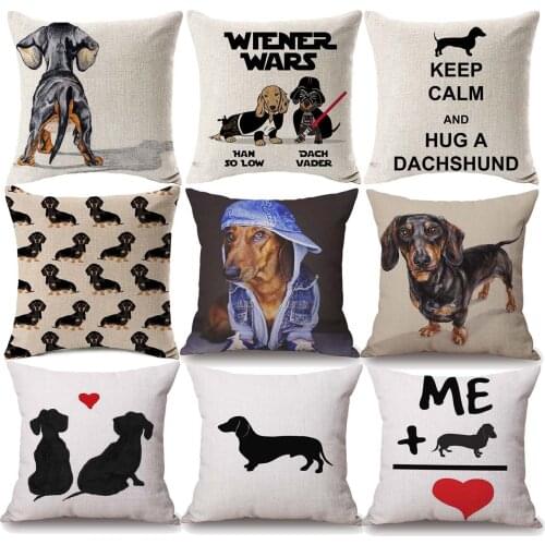 Dachshund Dog Cushion Covers Sausage Pet Animal Painting Decorative Pillowcase Decor Bedroom Sofa Home Decoration 45X45cm
