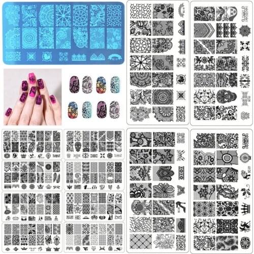 12*6cm Stainless Steel Nail Art Templates Nail Printing Stencil Lace Stamping Plate Durable Protable Stamp Templates Plates Imag