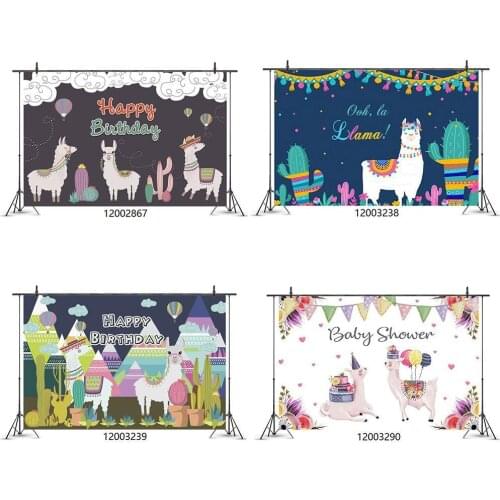 Cactus Cutie Alpaca Happy Birthday Backgdrop Baby Party Room Decorative Wall Cloth Photography Photo Kids Custom Vinyl Backgroun