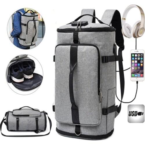 Large Capacity Mens Travel Bag Polyester Hand Luggage Bag Multifunction Travel Backpack Duffle Bags Packing Wet and Dry Fitness