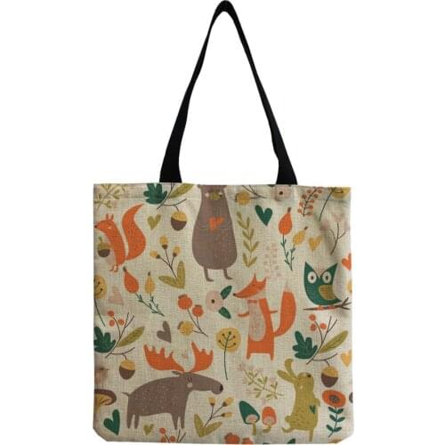 Large Capacity Bag for Women 2020 Colorful Cartoon Fox Squirrel Owl Animal Print Bags For Girls Reusable Fashion Shoulder Bags