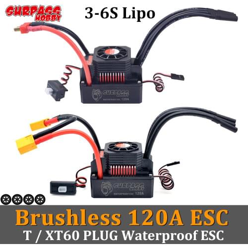 SURPASS HOBBY 120A Brushless ESC Waterproof Electronic Speed Controller 3-6 Cells Lipo for 1/8 RC Car 4076 4068 Brushless Motor