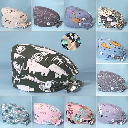 High Quality pet grooming Work Skull Caps Scrubs hats buttons Adjustable hats Tieback Cotton Summer beauty salon Work Hats Sales