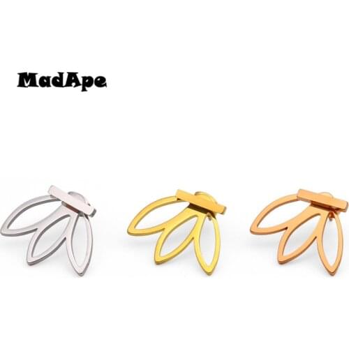 MadApe 2019 New Arrival Fashion Leaf Earrings 316L Stainless Steel Gold-color Stud Earrings For Women Trendy Ear Jewelry