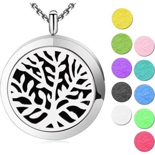 10pcs Stainless steel 30mm magnet Essential Oil Diffuser Necklace Perfume Locket Necklace Aromatherapy Necklace Pendant Chain