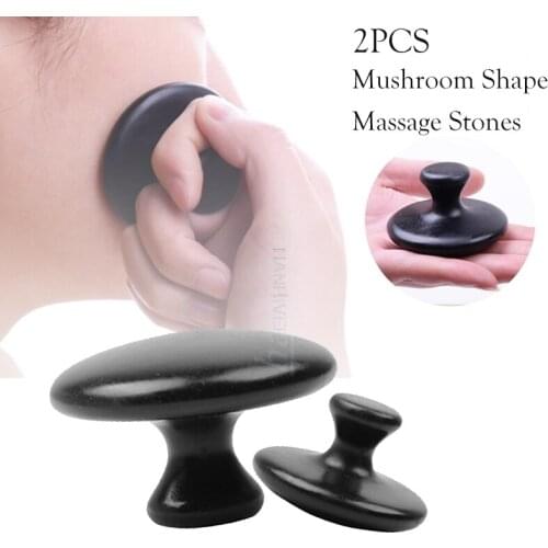 2pcs Black Basalt Stone Essential Oil Massage Mushroom Shape Spa Energy Stone for Body Face Massage Stone