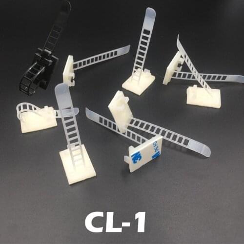 20pcs CL-1 ATC-17 25.4x18mm White Black 3M Glue Adjustable Wire Clamp Plastic Self Adhesive Cable Tie Fixed Mount Holder Clip