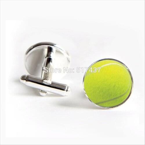 2017 wholesale Tennis Ball Cufflinks Tennis Ball Cuff links Fashion Shirt Cufflinks For Mens Glass Cufflinks