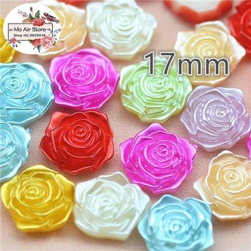50pcs/lot 17mm mix color flower pearl Beads ABS Resin Flatback Simulated pearl Beads Jewelry Crafts