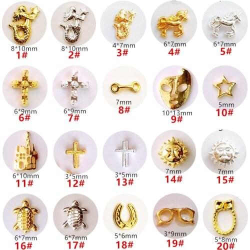 50pcs/pack Japan Metal Nail Accessories Kawaii Cross Star Mermaid Nail Parts DIY Charm Alloy Nail Supplies for Nail art