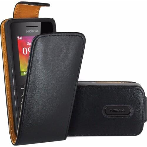 Black Flip Premium Leather Skin Bag Case Cover For Nokia 106 / Nokia 107 Dual Sim