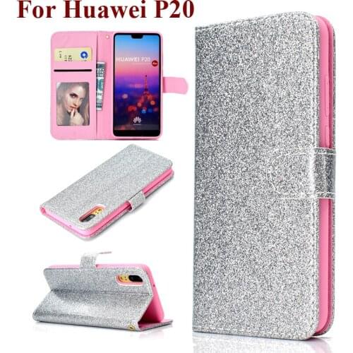 Wallet Cover for Huawei P20 With Window Photo Pocket Card Slot Holder Hand String Stand Case HuaweiP20 Glitter Pouch capa Founda