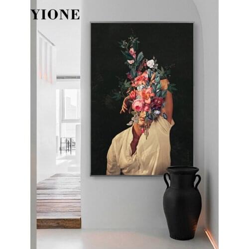 Flowers Man Art Posters and Prints Custom Modern Abstract Plants Vinatge Figure Wall Pictures Home Decoration Canvas Paintings