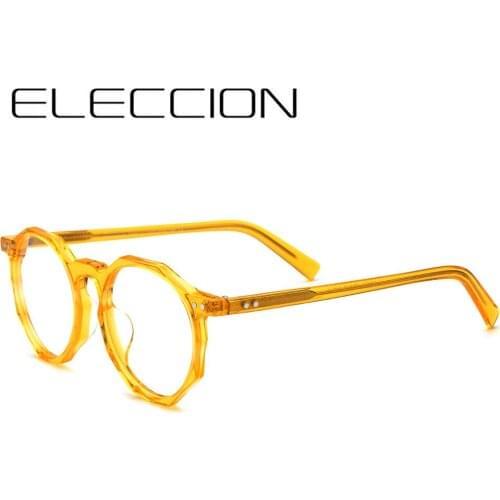 ELECCION Fashion Acetate Rim Irregular Polygon Eyeglass Frame Women 2021 Retro Round Myopia Glasses Prescription Eyewear Men