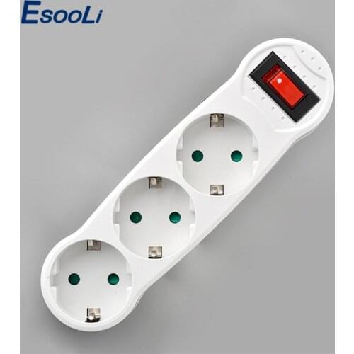 Esooli European Type Conversion Plug 1 TO 3 Way EU Standard Power Adapter Socket With Neon Indicator 16A Travel Plugs