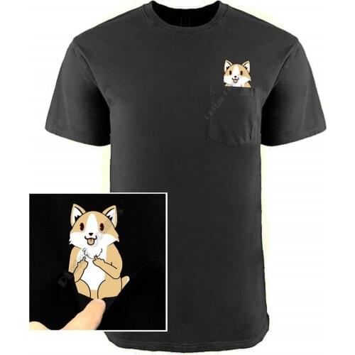 PLstar Cosmos Pocket t shirt Summer Corgi printed t-shirt men for women shirts tops funny cotton black tees